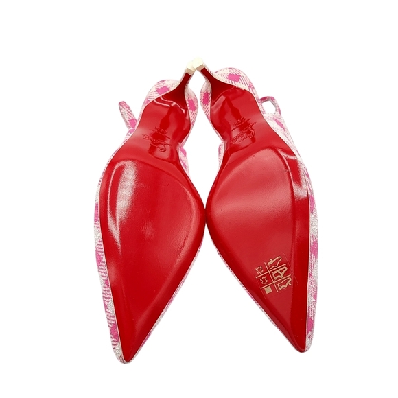 Christian Louboutin Kate Sling 55 Pointed Toe Slingback Pumps Pink Gingham 36.5 - Picture 11 of 15